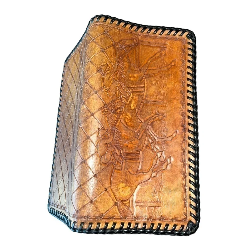 TOOLED LEATHER WALLET HORSES